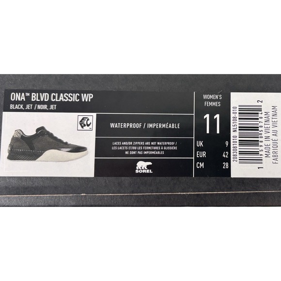 NEW Sorel Women's Ona Blvd Classic Sneakers Size 11 Waterproof Black & White NIB - Picture 13 of 13